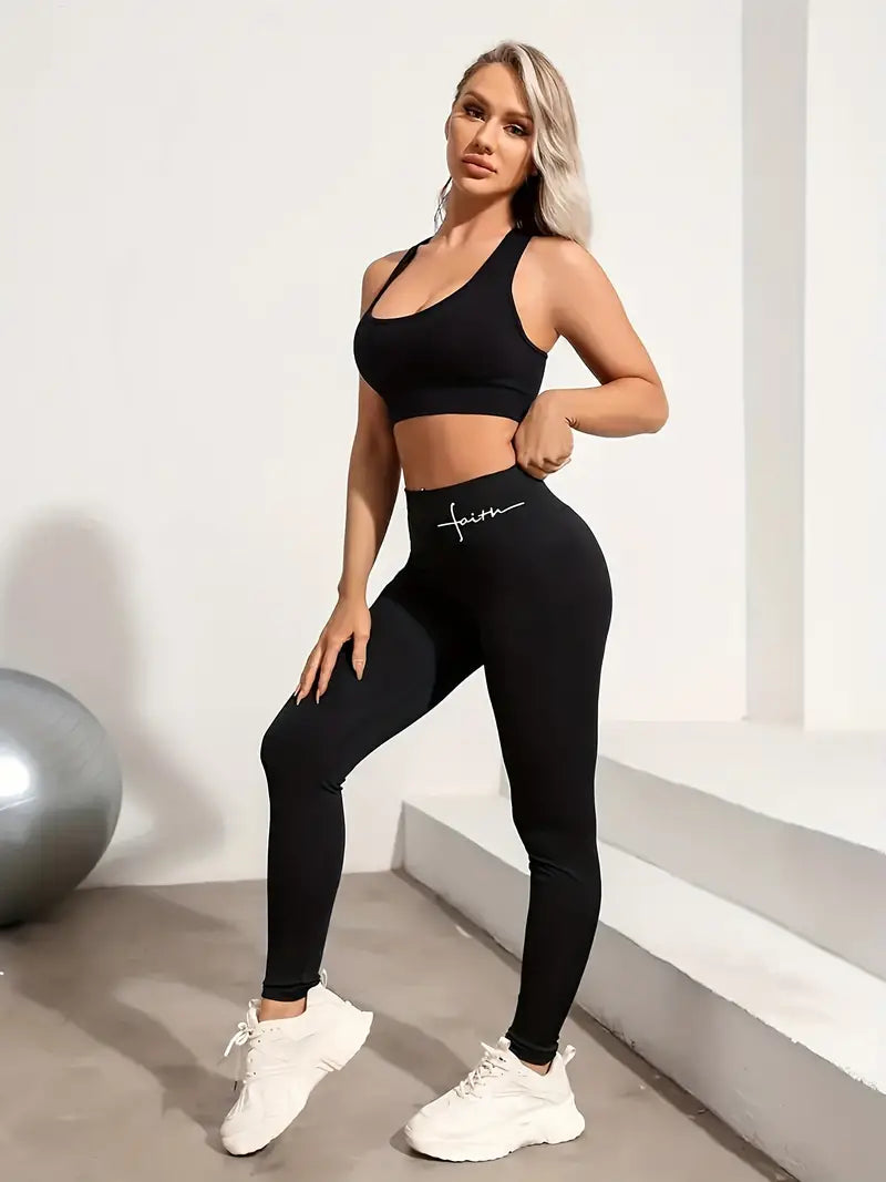 ¡Curvas de Infarto! - Leggings de Yoga Levanta Glúteos con Estampado de Fe en Negro, Tu Secreto Mejor Guardado