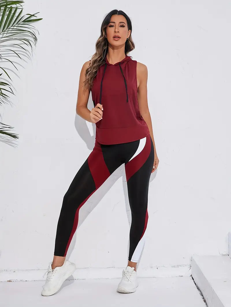 ¡Fuego y Pasión! - Conjunto Deportivo Triple Amenaza en Rojo, Negro y Blanco para la Diosa que Brilla en el Gimnasio