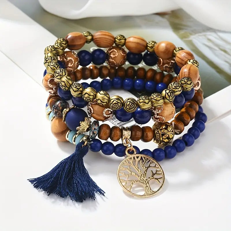 ¡Vibra con Estilo Boho y Energía Positiva! Pulsera Hecha a Mano con Borlas, Piedra Turquesa y Colgante del Árbol de la Vida - ¡El Regalo Ideal para Mujeres con Espíritu Libre! 💙🌿