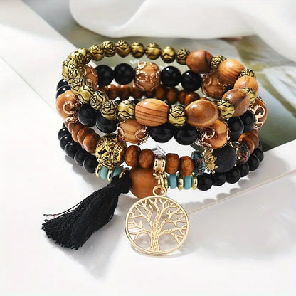 ¡Vibra con Estilo Boho y Energía Positiva! Pulsera Hecha a Mano con Borlas, Piedra Turquesa y Colgante del Árbol de la Vida - ¡El Regalo Ideal para Mujeres con Espíritu Libre! 💙🌿