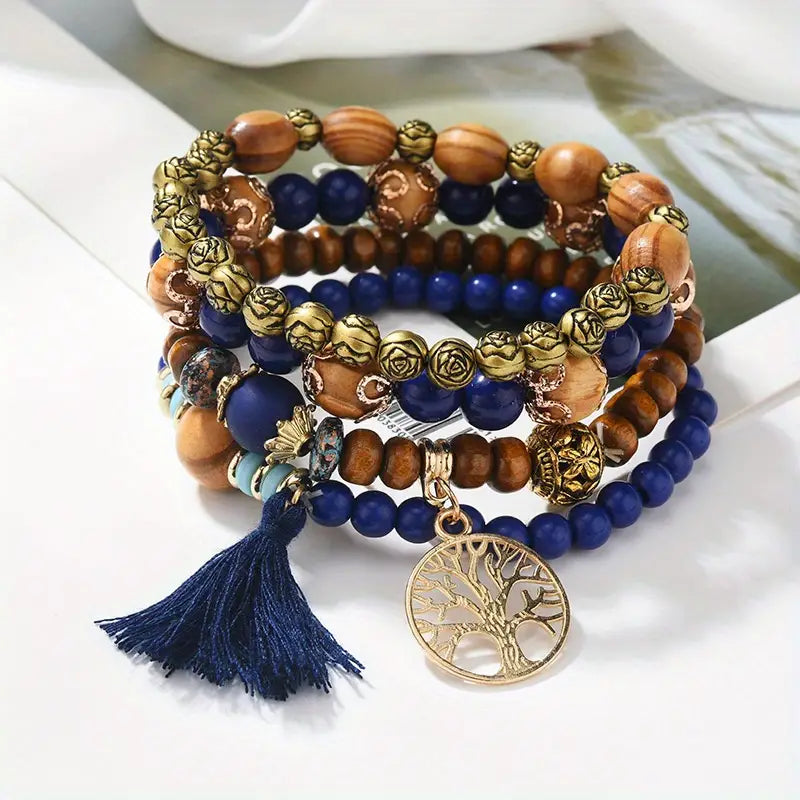 ¡Vibra con Estilo Boho y Energía Positiva! Pulsera Hecha a Mano con Borlas, Piedra Turquesa y Colgante del Árbol de la Vida - ¡El Regalo Ideal para Mujeres con Espíritu Libre! 💙🌿