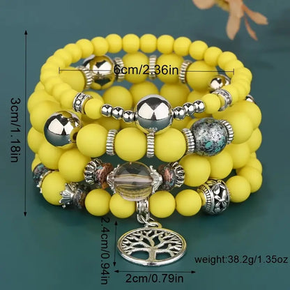 ¡Vibra con la Naturaleza! Set Boho de Pulseras Árbol de la Vida: 4 Piezas en Púrpura Mágico