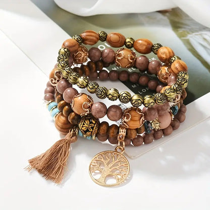 ¡Vibra con Estilo Boho y Energía Positiva! Pulsera Hecha a Mano con Borlas, Piedra Turquesa y Colgante del Árbol de la Vida - ¡El Regalo Ideal para Mujeres con Espíritu Libre! 💙🌿